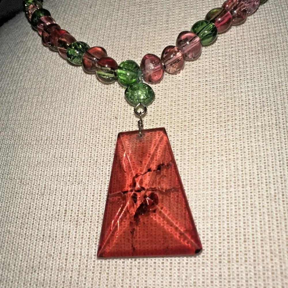 Monet Necklace Women OS Red Green Pink Excellent Beaded Statement Pendant